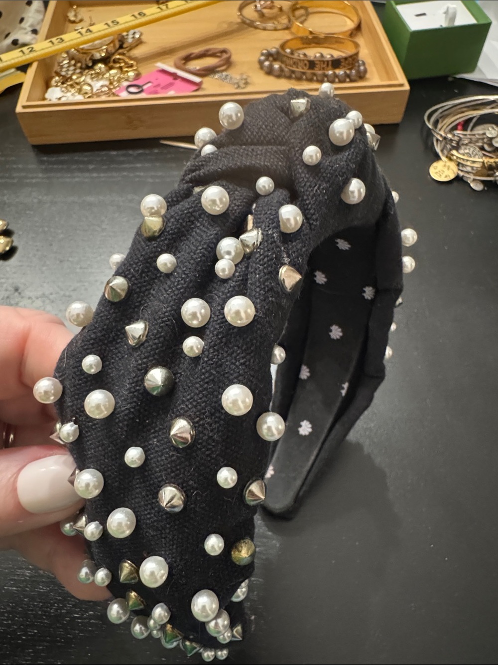 Lele Sadoughi Black Pearl & Stud Embellished Knotted Headband